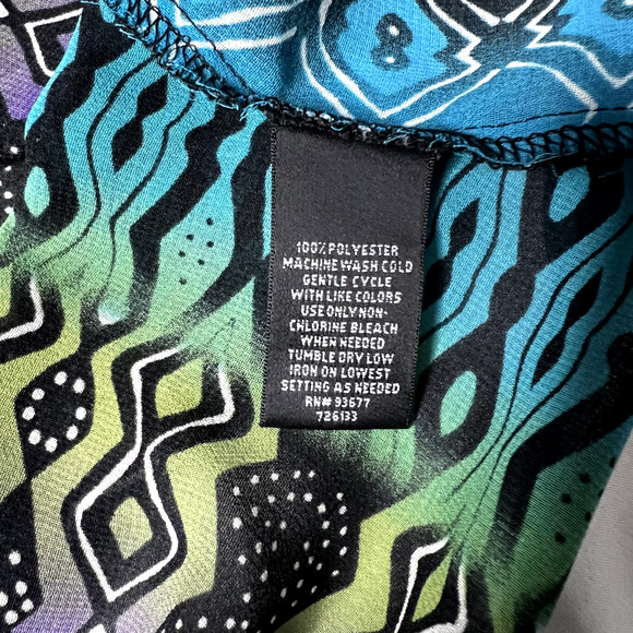 Nicole Miller Womens Large Colorful‎ Long Sheer Tunic Geometric Aztec Fairy Boho - Picture 9 of 11